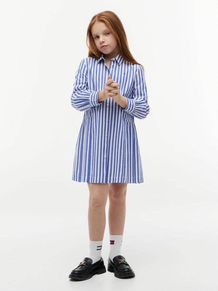 PLEATED SHIRT DRESS LS C8P Noble Blue