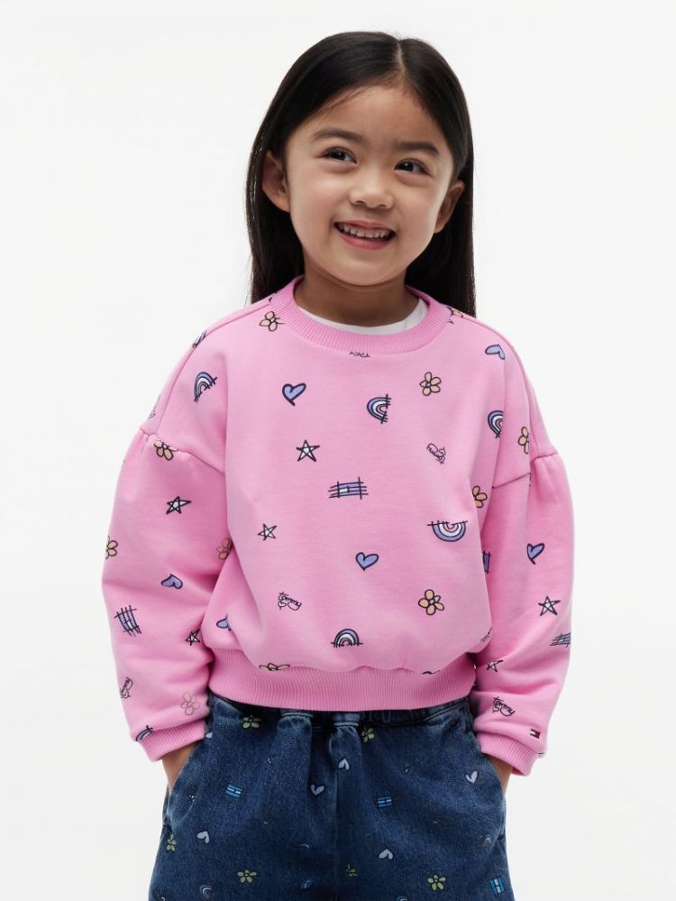 LG EMB CREW NECK TOU Pink Daisy