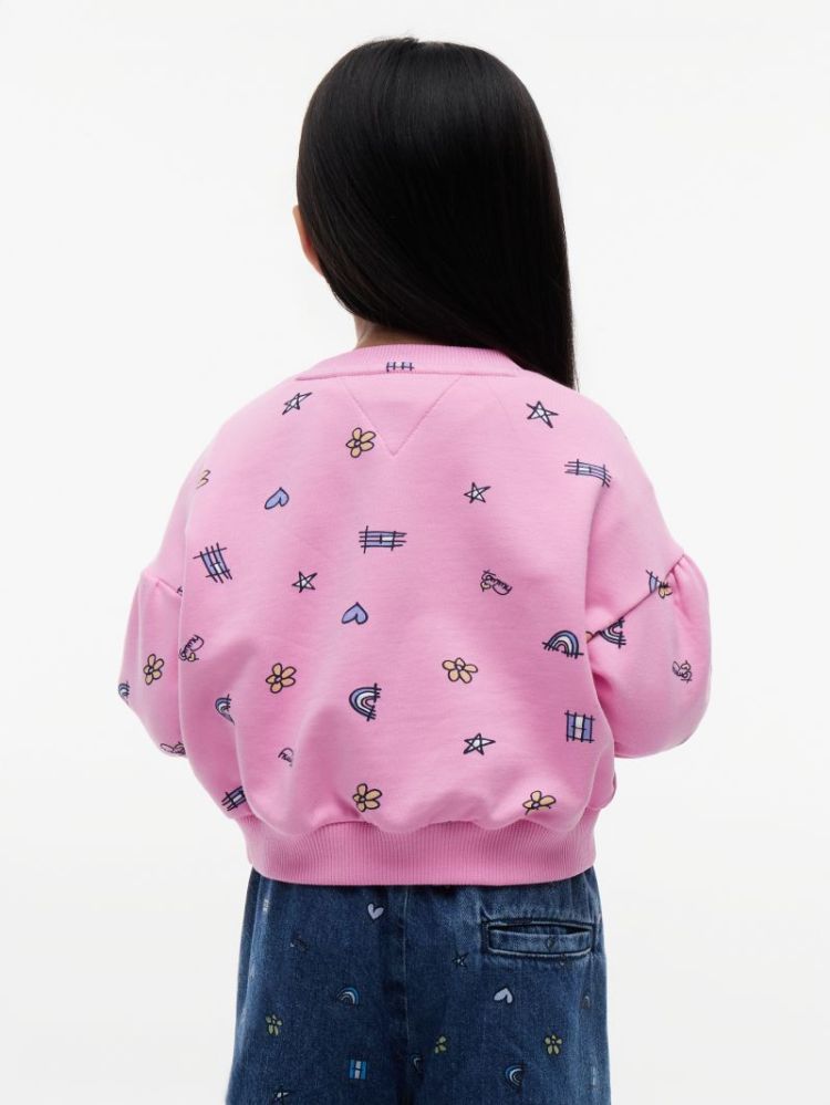 LG EMB CREW NECK TOU Pink Daisy