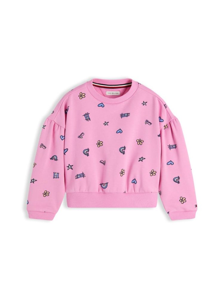 LG EMB CREW NECK TOU Pink Daisy