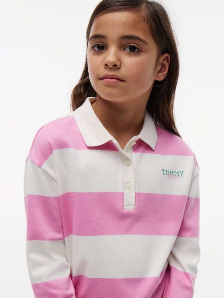 RUGBY STRIPE POLO LS TOU Pink Daisy
