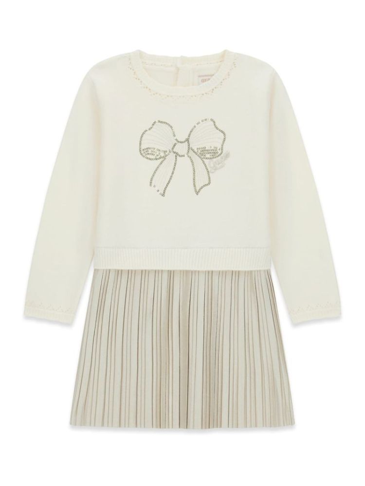 MIXED FABRIC LS DRESS G012 CREAM WHIT