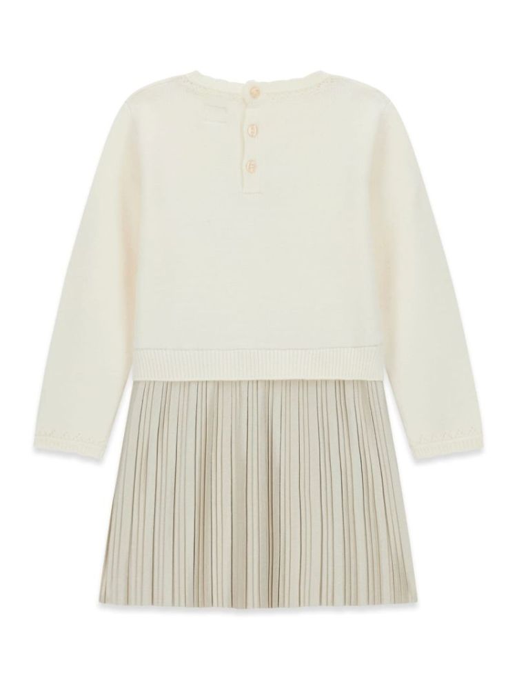 MIXED FABRIC LS DRESS G012 CREAM WHIT