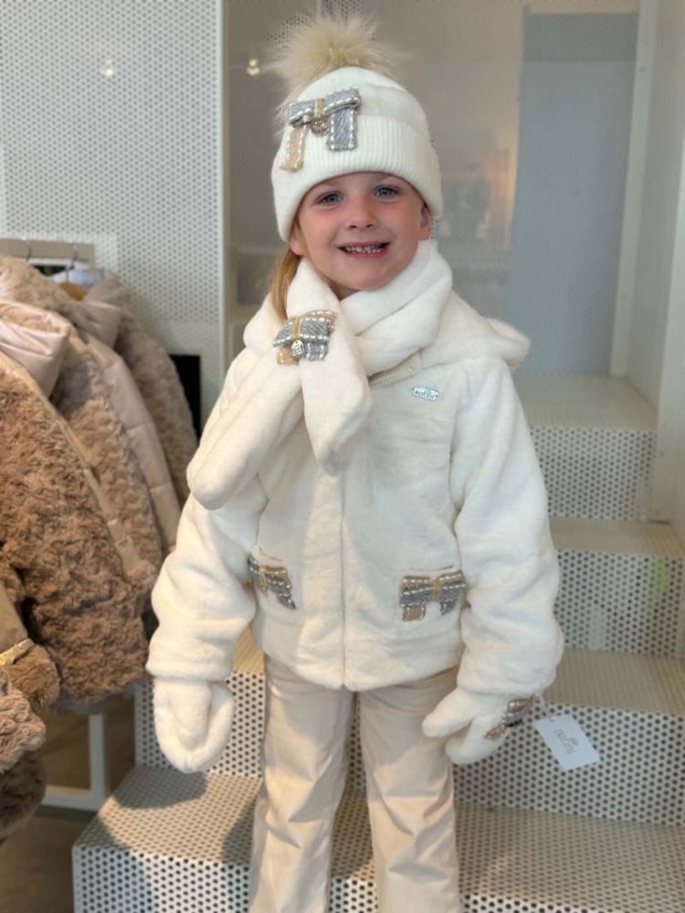JACKET FUR DOUBLE BOW OFFWHITE